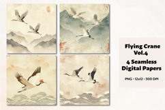 Crane in Flight Digital Paper Vol. 4, 4 PNG, Seamless Patter Product Image 1
