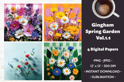 Gingham Spring Garden Digital Paper Vol. 1.1, 4 PNG &amp; JPEG Product Image 1