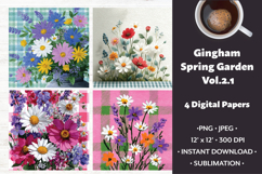 Gingham Spring Garden Digital Paper Vol. 2.1, 4 PNG &amp; JPEG Product Image 1