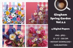 Gingham Spring Garden Digital Paper Vol. 2.2, 4 PNG &amp; JPEG Product Image 1