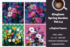 Gingham Spring Garden Digital Paper Vol. 2.3, 4 PNG &amp; JPEG Product Image 1