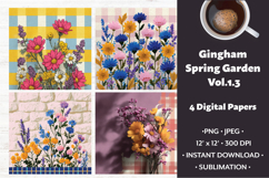 Gingham Spring Garden Digital Paper Vol. 1.3, 4 PNG &amp; JPEG Product Image 1