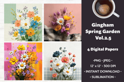 Gingham Spring Garden Digital Paper Vol. 2.5, 4 PNG &amp; JPEG Product Image 1