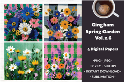 Gingham Spring Garden Digital Paper Vol. 2.6, 4 PNG &amp; JPEG Product Image 1