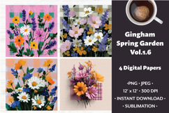 Gingham Spring Garden Digital Paper Vol. 1.6, 4 PNG &amp; JPEG Product Image 1
