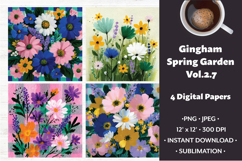 Gingham Spring Garden Digital Paper Vol. 2.7, 4 PNG &amp; JPEG Product Image 1