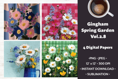 Gingham Spring Garden Digital Paper Vol. 2.8, 4 PNG &amp; JPEG Product Image 1