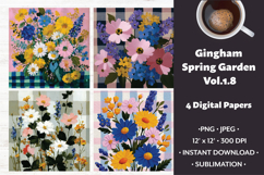 Gingham Spring Garden Digital Paper Vol. 1.8, 4 PNG &amp; JPEG Product Image 1
