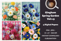 Gingham Spring Garden Digital Paper Vol. 1.9, 4 PNG &amp; JPEG Product Image 1