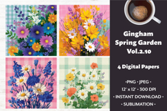 Gingham Spring Garden Digital Paper Vol. 2.10, 4 PNG &amp; JPEG Product Image 1