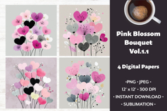 Pink Blossom Bouquet Digital Paper Vol. 1.1, 4 PNG &amp; JPEG Product Image 1