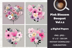 Pink Blossom Bouquet Digital Paper Vol. 1.2, 4 PNG &amp; JPEG Product Image 1