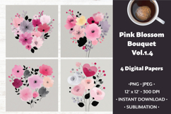 Pink Blossom Bouquet Digital Paper Vol. 1.4, 4 PNG &amp; JPEG Product Image 1