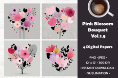 Pink Blossom Bouquet Digital Paper Vol. 1.5, 4 PNG &amp; JPEG Product Image 1