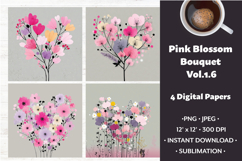 Pink Blossom Bouquet Digital Paper Vol. 1.6, 4 PNG &amp; JPEG Product Image 1