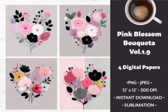 Pink Blossom Bouquet Digital Paper Vol. 1.9, 4 PNG &amp; JPEG Product Image 1