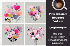 Pink Blossom Bouquet Digital Paper Vol. 1.10, 4 PNG &amp; JPEG Product Image 1