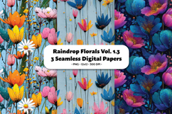 Raindrop Florals Seamless Digital Paper Vol.1.3, 3 PNG Product Image 1