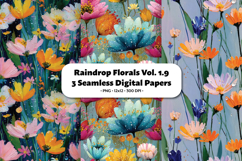 Raindrop Florals Seamless Digital Paper Vol.1.9, 3 PNG Product Image 1