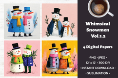 Whimsical Snowmen Digital Paper Vol. 1.2, 4 PNG &amp; JPEG Product Image 1