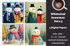 Whimsical Snowmen Digital Paper Vol. 1.3, 4 PNG &amp; JPEG Product Image 1