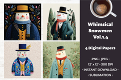 Whimsical Snowmen Digital Paper Vol. 1.4, 4 PNG &amp; JPEG Product Image 1