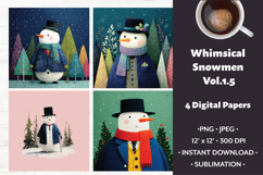 Whimsical Snowmen Digital Paper Vol. 1.5, 4 PNG &amp; JPEG Product Image 1