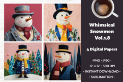 Whimsical Snowmen Digital Paper Vol. 1.8, 4 PNG &amp; JPEG Product Image 1