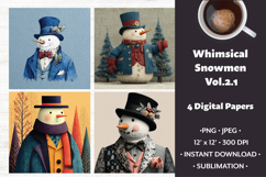 Whimsical Snowmen Digital Paper Vol. 2.1, 4 PNG &amp; JPEG Product Image 1