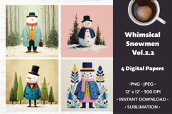 Whimsical Snowmen Digital Paper Vol. 2.2, 4 PNG &amp; JPEG Product Image 1