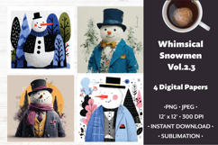 Whimsical Snowmen Digital Paper Vol. 2.3, 4 PNG &amp; JPEG Product Image 1