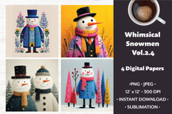 Whimsical Snowmen Digital Paper Vol. 2.4, 4 PNG &amp; JPEG Product Image 1
