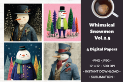 Whimsical Snowmen Digital Paper Vol. 2.5, 4 PNG &amp; JPEG Product Image 1