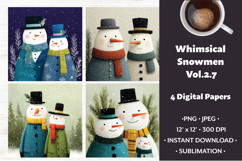 Whimsical Snowmen Digital Paper Vol. 2.7, 4 PNG &amp; JPEG Product Image 1