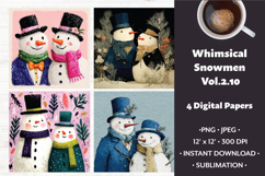 Whimsical Snowmen Digital Paper Vol. 2.10, 4 PNG &amp; JPEG Product Image 1