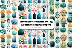 Vibrant Houseplants Seamless Digital Paper Vol.1.5, 3 PNG Product Image 1
