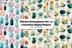 Vibrant Houseplants Seamless Digital Paper Vol.1.7, 3 PNG Product Image 1