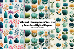 Vibrant Houseplants Seamless Digital Paper Vol.1.10, 3 PNG Product Image 1
