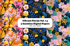 Vibrant Florals Seamless Digital Paper Vol.1.3, 3 PNG Product Image 1