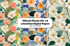 Vibrant Florals Seamless Digital Paper Vol.1.8, 3 PNG Product Image 1