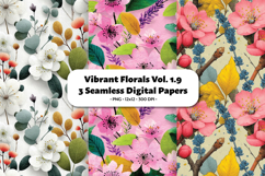 Vibrant Florals Seamless Digital Paper Vol.1.9, 3 PNG Product Image 1