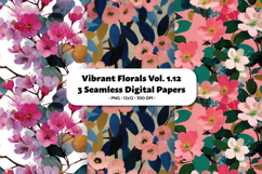 Vibrant Florals Seamless Digital Paper Vol.1.12, 3 PNG Product Image 1