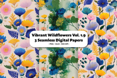 Vibrant Wildflowers Seamless Digital Paper Vol.1.9, 3 PNG Product Image 1