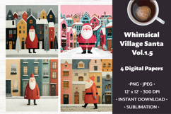 Whimsical Village Santa Digital Paper Vol.1.5, 4 PNG &amp; JPEG Product Image 1