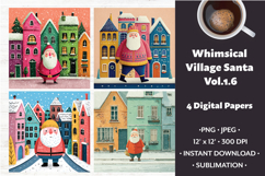 Whimsical Village Santa Digital Paper Vol.1.6, 4 PNG &amp; JPEG Product Image 1