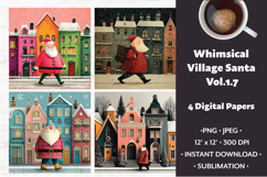 Whimsical Village Santa Digital Paper Vol.1.7, 4 PNG &amp; JPEG Product Image 1