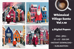 Whimsical Village Santa Digital Paper Vol.1.10, 4 PNG &amp; JPEG Product Image 1
