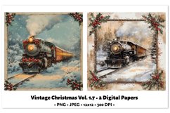 Vintage Christmas Digital Paper Vol.1.7, 2 PNG and JPEG Product Image 1