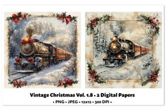 Vintage Christmas Digital Paper Vol.1.8, 2 PNG and JPEG Product Image 1
