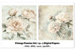 Vintage Peonies Digital Paper Vol. 1.9, 2 PNG &amp; JPEG Product Image 1